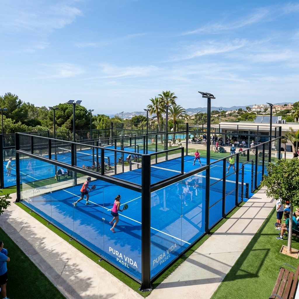 Panoramic padel court steel frame construction