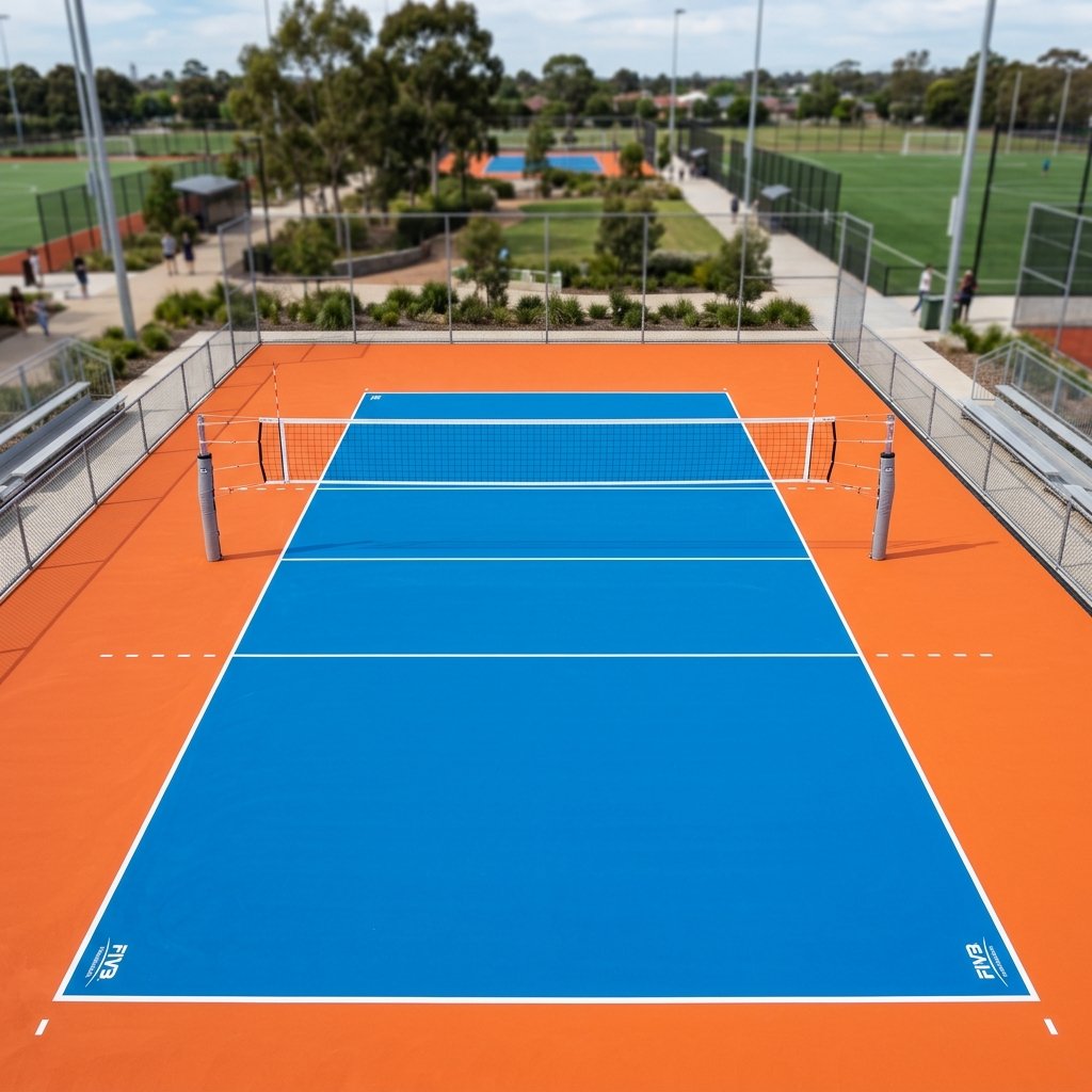 Cushioned acrylic volleyball court
